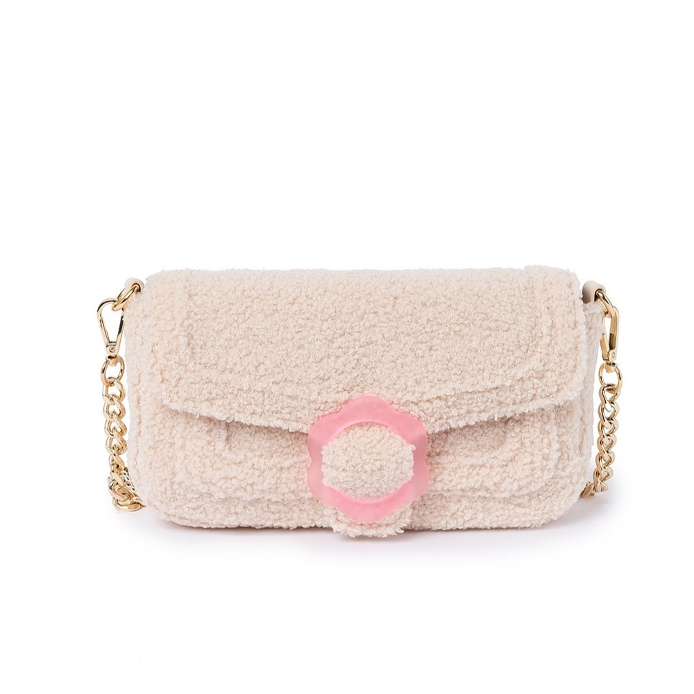 Elegant Cream Crossbody Bag with Pink Detail